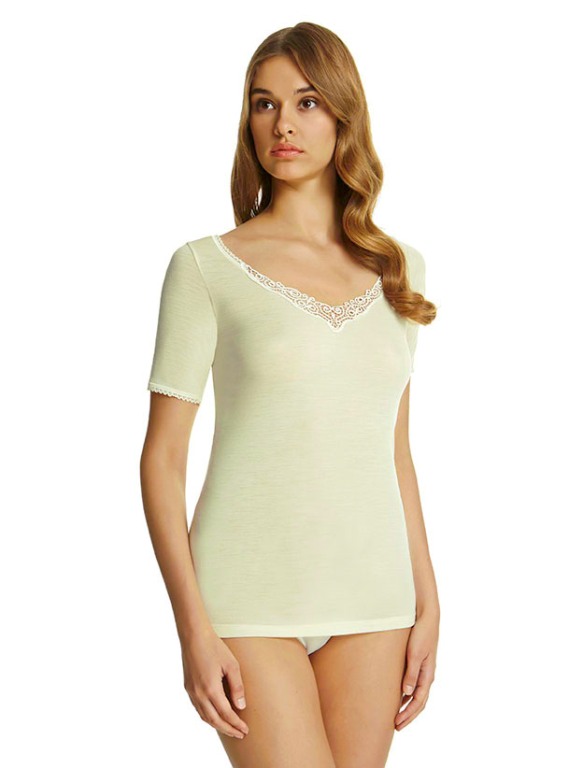 PALCO CLASSIC WOOL MOTIF WOMEN'S SHORT SLEEVE T-SHIRT 100% WOOL-0 PALCO CLASSIC WOOL MOTIF WOMEN'S SHORT SLEEVE T-SHIRT 100% WOOL