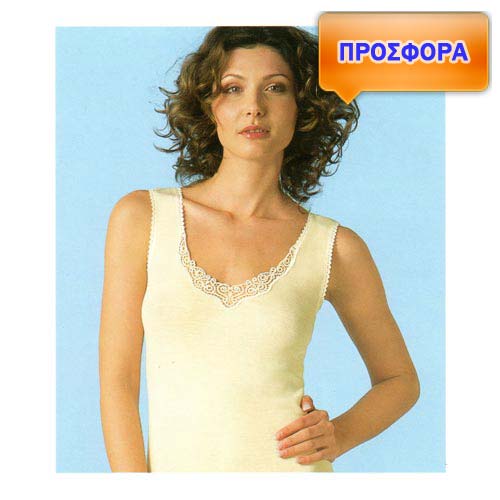PALCO CLASSIC WOOL MOTIF WOMEN'S SLEEVELESS T-SHIRT 100% WOOL - Black
