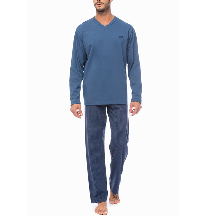 Minerva Men's Cotton Pyjamas Signature Printed V-Neck