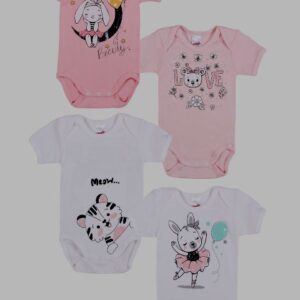 Minervakia Babies Love Κοντομάνικο Βρεφικό Φορμάκι 4 τμχ-0