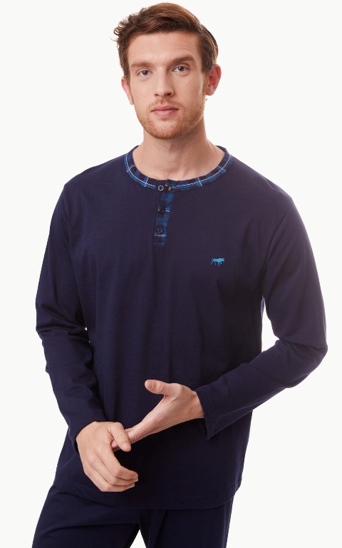 Minerva Men's Bull Pyjamas with plaid placket