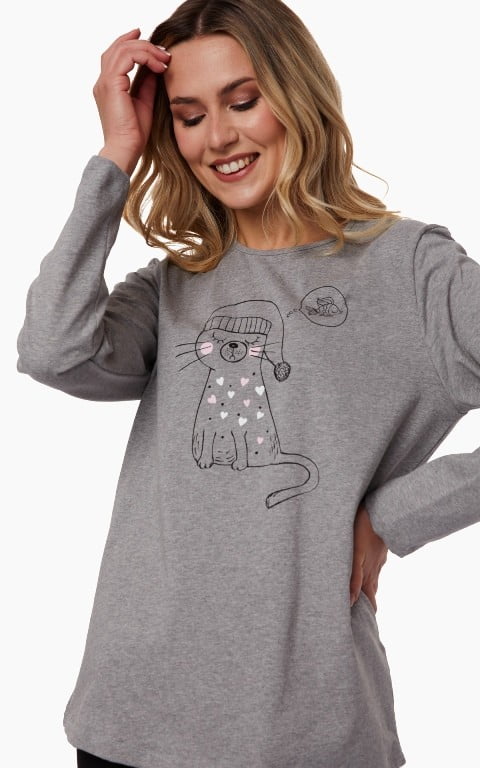 90-52026-1 Minerva Women's Cotton Pyjamas Love / Cat